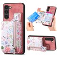 thumbnail image 1 of Floral Flower Pattern Zipper Wallet Case for Samsung Galaxy A35 with Card Slots & Kickstand & RFID Blocking, Slim PU Leather Flip Case for Women Girls, Shockproof Magnetic Car Mount Cover, Pink, 1 of 9