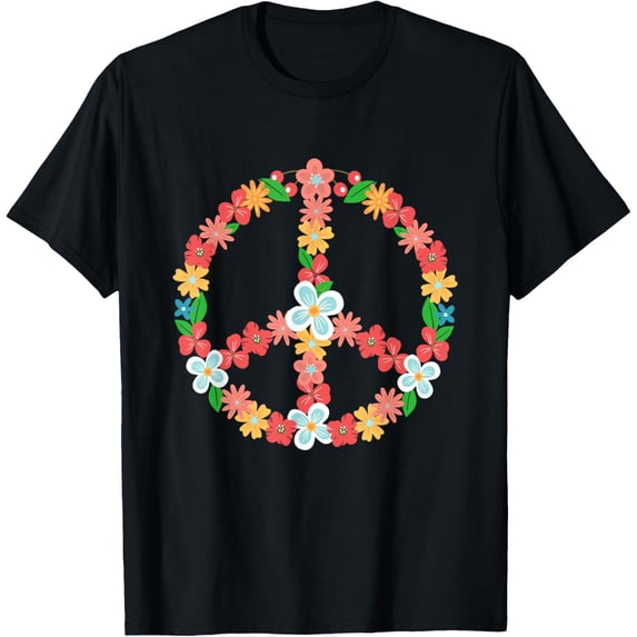Floral Flower Petals Peace Sign Hippie Botanical Retro T-Shirt