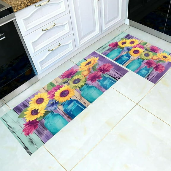 Floral Flower Plant Boho Anti Fatigue Kitchen Mat Kitchen Rugs Comfort Floor Mat Non Slip Kitchen Carpet Rug Runner for Sink Laundry