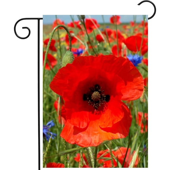 Floral Flower Red Poppies Field Blossom in Autumn Summer Spring Garden Yard Flag 12"x 18" Double Sided Polyester Welcome House Flag Banners for Patio Lawn Outdoor Home Decor