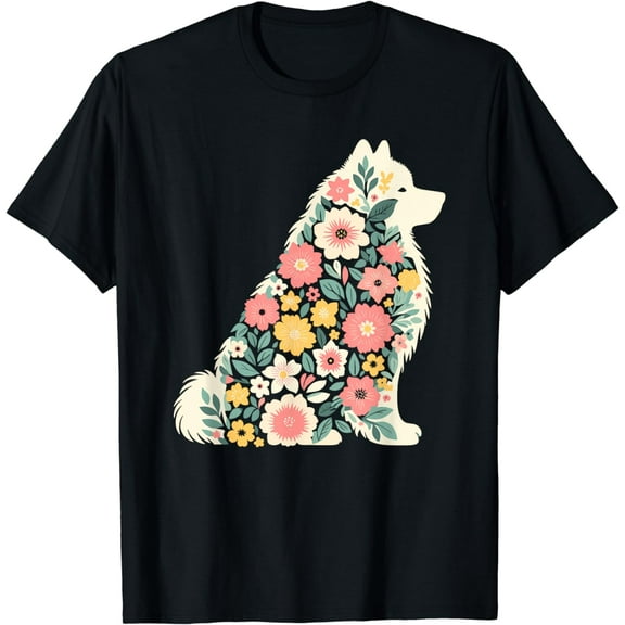 Floral Flower Samoyed Mom Grandma Womens Mothers Day Samoyed T-Shirt
