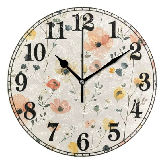 Floral Flower Silent Wall Clock 10" Non-Ticking Battery Clock