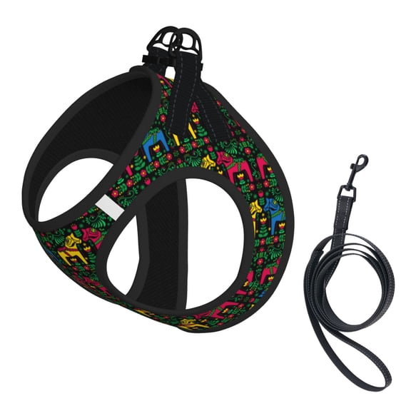 Floral Flower Swedish Dala Horses Pet Leash Vest Small Dogs Cats Puppy Harness With Leash Reflective No Choke Small