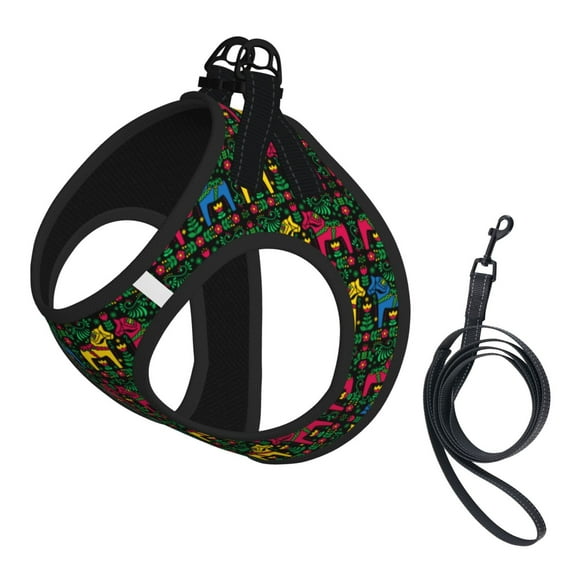 Floral Flower Swedish Dala Horses Pet Leash Vest Small Dogs Cats Puppy Harness With Leash Reflective No Choke Small