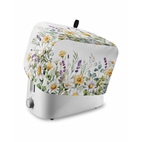 Floral Flower Toaster Cover 2 Slice, Small Kitchen Appliance Covers, Eucalyptus Lavender Daisy Watercolor Toaster Oven Cover with Loop, Bread Machine Cover Polyester Dust Cover Protection