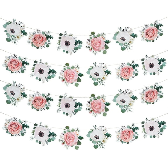 Floral Flower Vintage Tea Party Banner Garland Backdrop - Shabby Chic Decor For Birthdays, Weddings, Bridal Shower & All Events