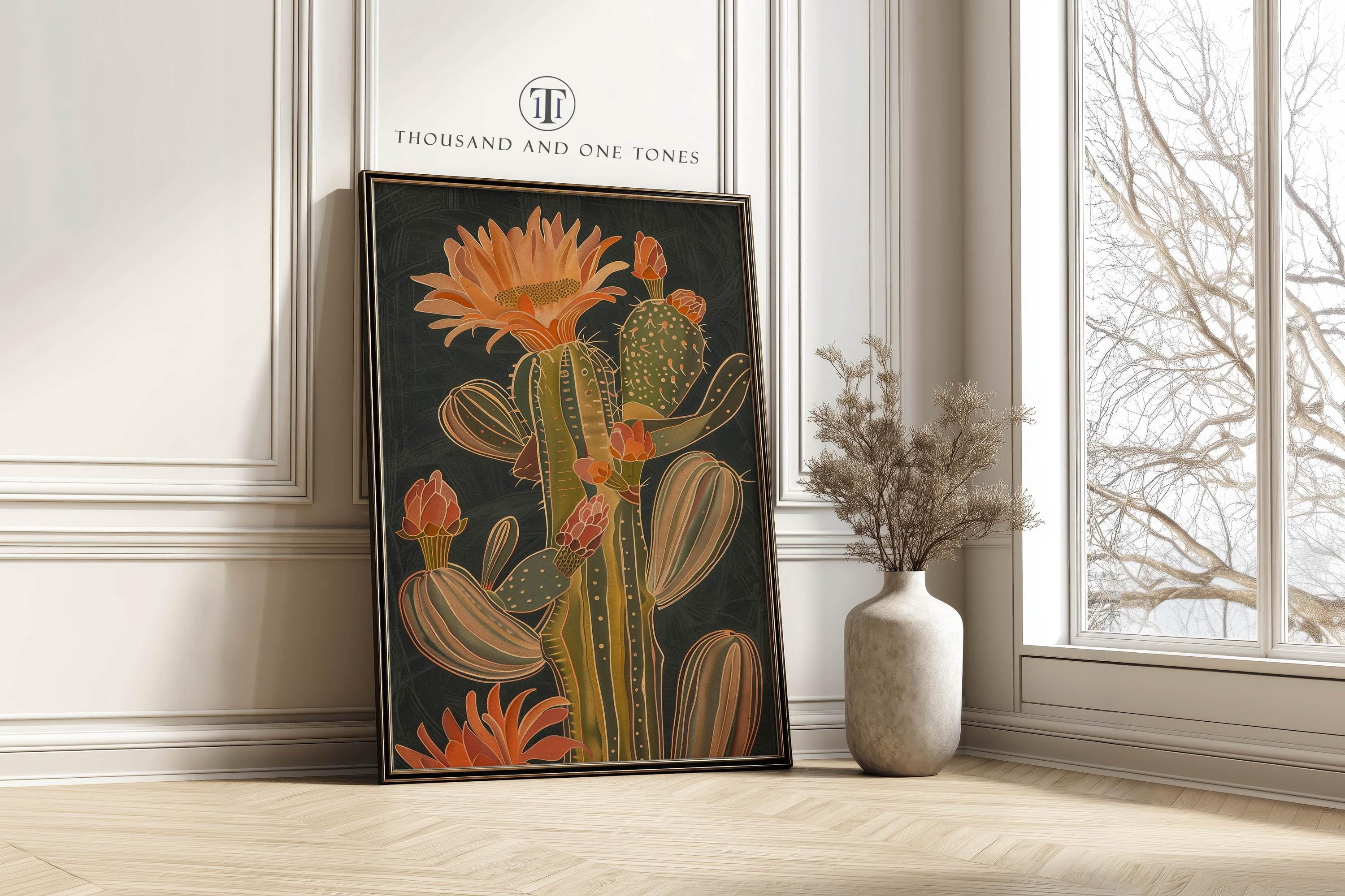 Floral Flowering Cactus Modern Western Southwestern Desert Botanical ...