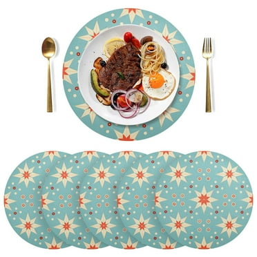 Floral Flowers Blue Black Round Placemats Plate Mats 15 Inch Non-Slip Heat Resistant Washable PVC Set Indoor for Kitchen Dining Table 1PC