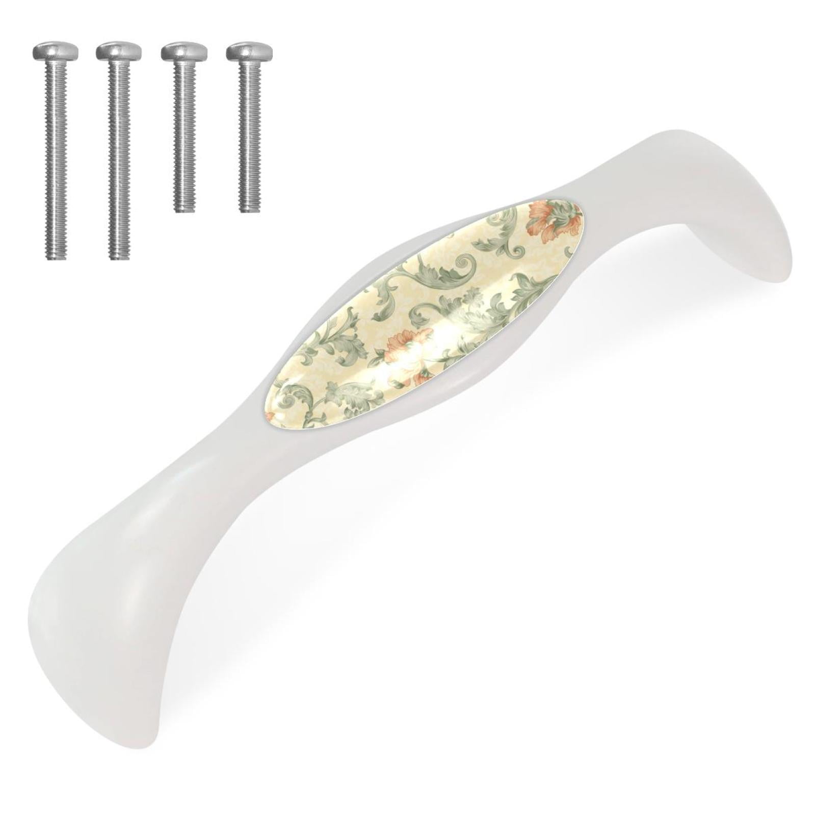 Floral Flowers Pattern Knob 4 Pack Arched Drawer Pulls Crystal Glass