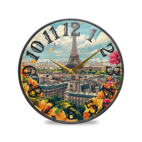 Floral Flowers Tower Wall Clock 12 Inch Silent Non Ticking Battery Operated Easy to Read for Kitchen Living Room