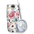 thumbnail image 1 of Floral Flowers Tumbler with Lid and Straw, Rose Peony Stainless Steel Travel Coffee Cup, Birthday Mug Gifts for Women, 20oz Double Wall Vacuum Insulated Tumbler, 1 of 6
