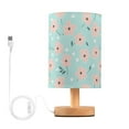 thumbnail image 1 of Floral Flowers on Blue Bedside Table Lamp LED Warm Lights with USB Charging Port Retro Cylinder Desk Lamps, 1 of 7