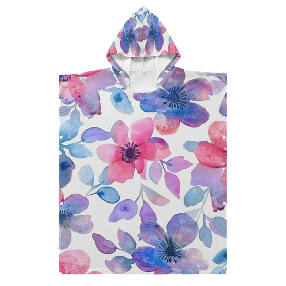Floral Flowers with Leaves Kid Hooded Beach Towel 27.5x27.5 inch Bath Poncho Towels Soft Absorbent Quick Dry for Boy Girl