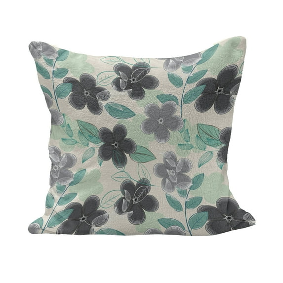 Floral Fluffy Throw Pillow Cushion Cover, Abstract Nostalgia Pattern with Retro Blooms and Leaves Romantic, Rectangle Accent Pillow Case, 36" x 16", Charcoal Grey Mint Green, by Ambesonne