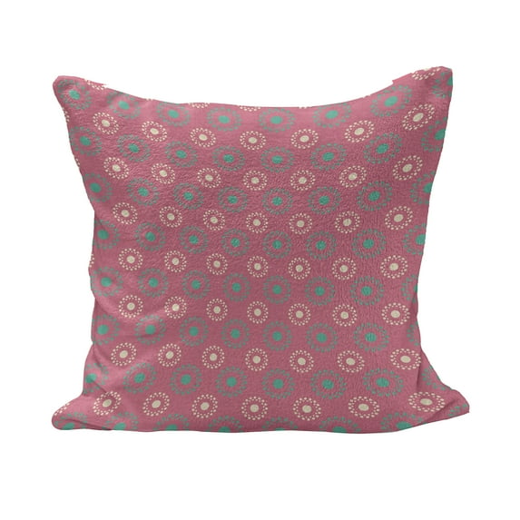 Floral Fluffy Throw Pillow Cushion Cover, Big and Small Abstract Flower Motifs Dots Circular Repeating Nature Pattern, Decorative Square Accent Pillow Case, 36" x 36", Pink Teal White, by Ambesonne