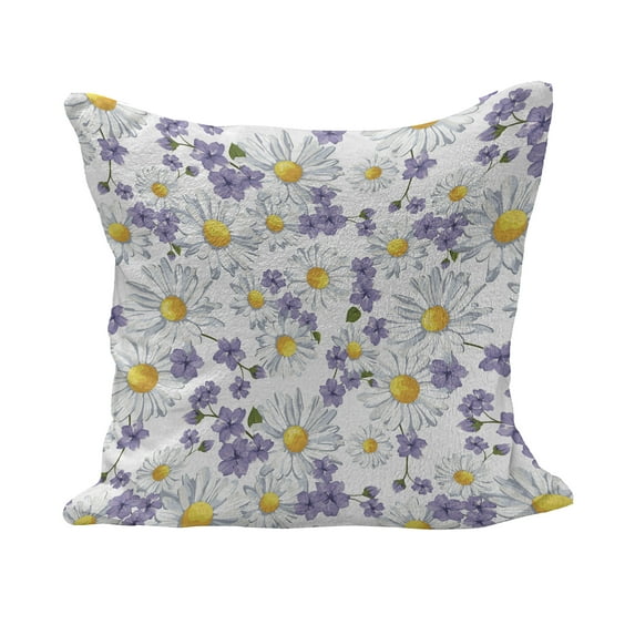Floral Fluffy Throw Pillow Cushion Cover, Blossoming Chamomile Wild Flower Summer Background Spring Natural Pattern, Decorative Square Accent Pillow Case, 28" x 28", White Yellow Purple, by Ambesonne