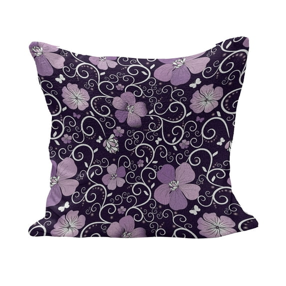 Floral Fluffy Throw Pillow Cushion Cover, Butterfly Silhouettes with Plant Flower Patterned Design Swirls Curves, Decorative Square Pillow Case, 36" x 36", Lilac Dark Purple White, by Ambesonne