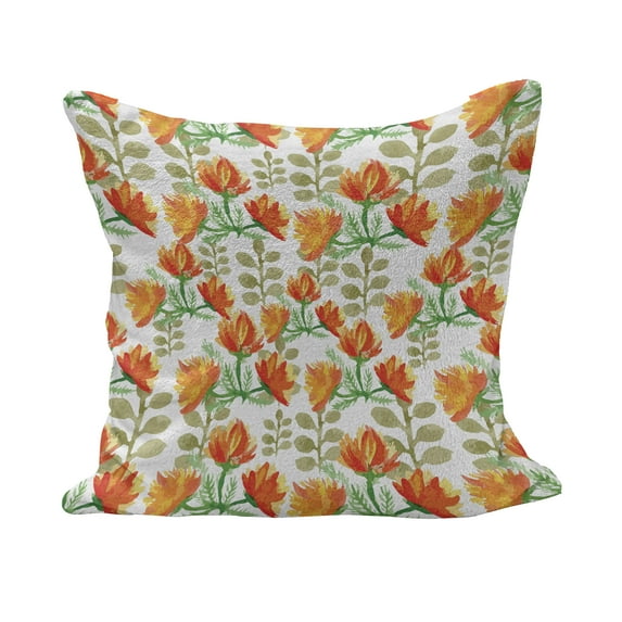 Floral Fluffy Throw Pillow Cushion Cover, Charming Blossom Garden Field Spring Branches Watercolor Art, Decorative Square Accent Pillow Case, 20" x 20", Forest Green Vermilion, by Ambesonne