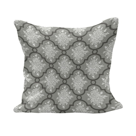 Floral Fluffy Throw Pillow Cushion Cover, Classic Damask with Rose Branches Victorian Rococo Style Retro Feminine Pattern, Decorative Square Pillow Case, 24" x 24", Pale Grey White, by Ambesonne
