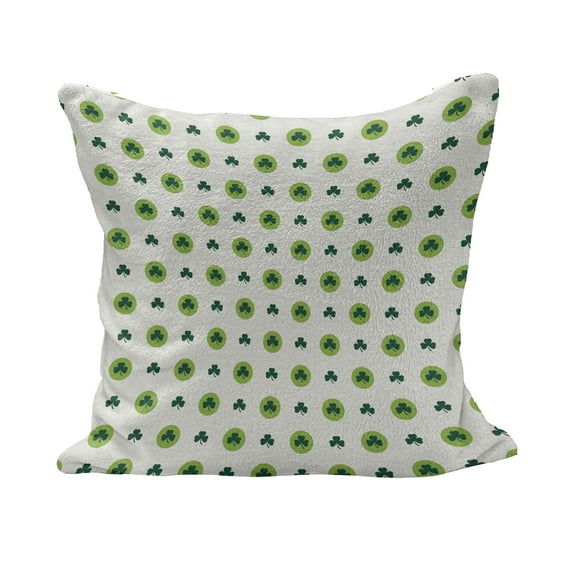 Floral Fluffy Throw Pillow Cushion Cover, Clover Flowers Green Dots Cultural Irish St. Patrick's Day Pattern, Decorative Square Accent Pillow Case, 28" x 28", Lime Green Dark Green, by Ambesonne