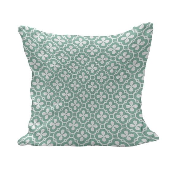 Floral Fluffy Throw Pillow Cushion Cover, Clover Floral Shamrock Pattern Ornament Shabby Form Celtic Graphic, Decorative Square Accent Pillow Case, 16" x 16", Turquoise White, by Ambesonne