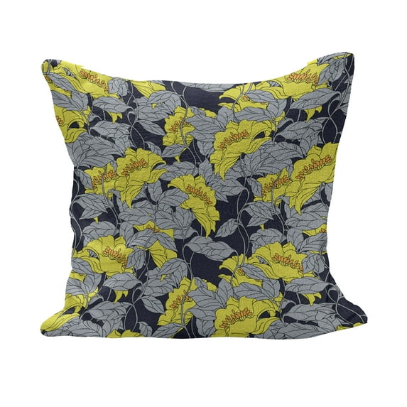 Floral Fluffy Throw Pillow Cushion Cover, Daffodil Petals in Contrast Tones Flourishing Floret Nostalgic Eastern Print, Decorative Square Accent Pillow Case, 40" x 40", Yellow and Grey, by Ambesonne