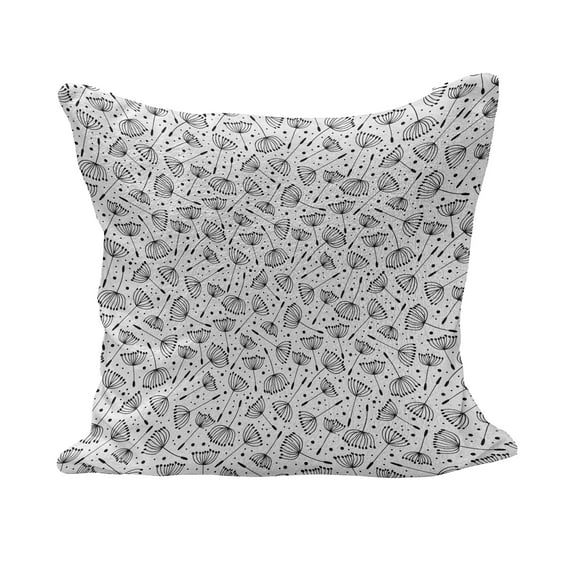 Floral Fluffy Throw Pillow Cushion Cover, Dandelion Flowers Nature Environment Fuzz Organic Fluff Illustration, Decorative Square Accent Pillow Case, 24" x 24", Black White, by Ambesonne