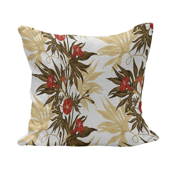 Floral Fluffy Throw Pillow Cushion Cover, Exotic Climbing Plant Ivy Flowers Leaves Vintage Blooms Botanical Art, Decorative Square Accent Pillow Case, 20" x 20", Brown Sand Brown Red, by Ambesonne