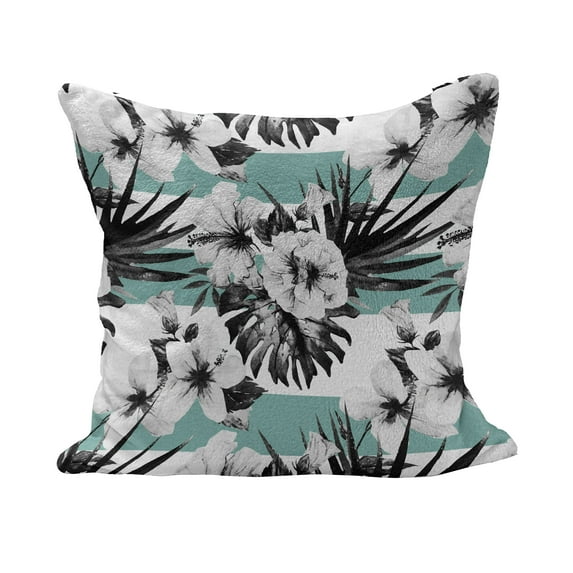 Floral Fluffy Throw Pillow Cushion Cover, Exotic Watercolor Hibiscus Flower Graphic Art Print Tropical Inspired Boho, Decorative Square Accent Pillow Case, 24" x 24", Grey White Teal, by Ambesonne