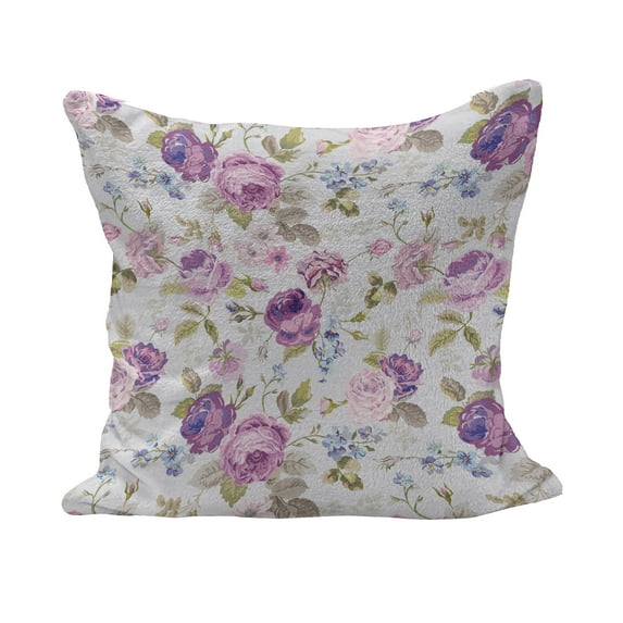 Floral Fluffy Throw Pillow Cushion Cover, Floral Pattern Pastel Tones Love and Adoration Theme Leaves Petals, Decorative Square Accent Pillow Case, 28" x 28", Lilac Green Pale Blue, by Ambesonne