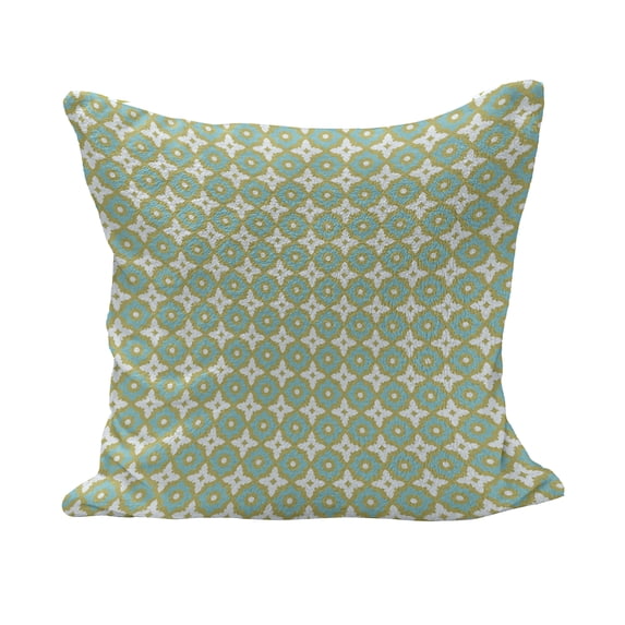 Floral Fluffy Throw Pillow Cushion Cover, Floral Shaped Pastel Toned Ceramic Tile Style Ornate Mosaic Pattern, Rectangle Accent Pillow Case, 36" x 16", Khaki Turquoise, by Ambesonne