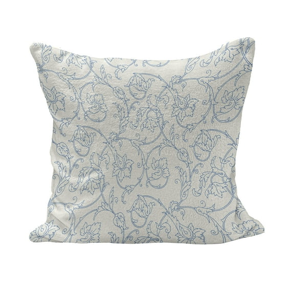 Floral Fluffy Throw Pillow Cushion Cover, Flower Orchids Bohemian Style Vintage Petals Vines Pattern French Country Style, Decorative Square Accent Pillow Case, 16" x 16", Blue White, by Ambesonne