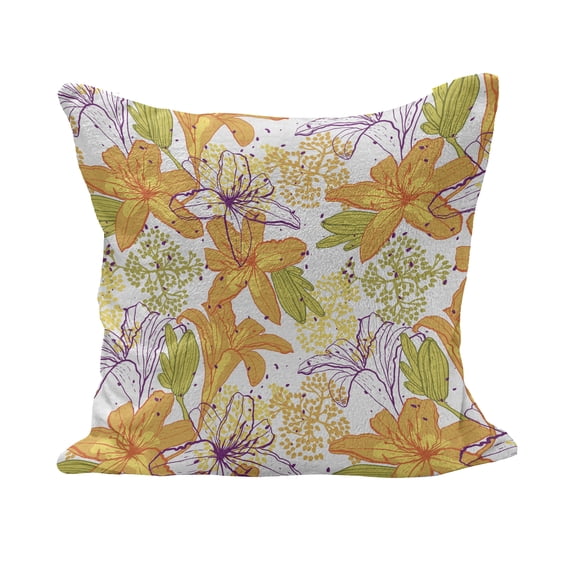 Floral Fluffy Throw Pillow Cushion Cover, Giant Lily Flowering Petals Exotic Blooms Hawaiian Bouquet Beauty, Decorative Square Accent Pillow Case, 16" x 16", Apple Green Marigold, by Ambesonne