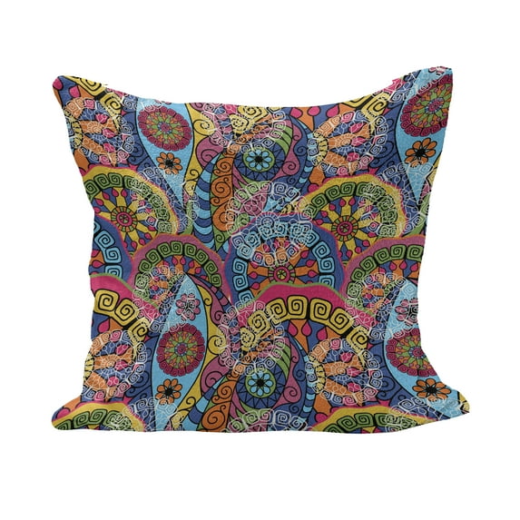 Floral Fluffy Throw Pillow Cushion Cover, Hippie Style Abstract Blooms with Aztec Tribal Antique Geometric Pattern Trippy Boho, Decorative Square Pillow Case, 20" x 20", Multicolor, by Ambesonne
