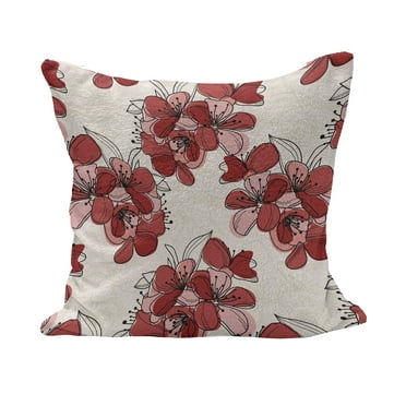 Floral Fluffy Throw Pillow Cushion Cover, Japanese Culture Cherry Blossom Coming of The Spring Birth of The Nature, Decorative Square Accent Pillow Case, 36" x 36", Ruby Pale Pink Cream, by Ambesonne