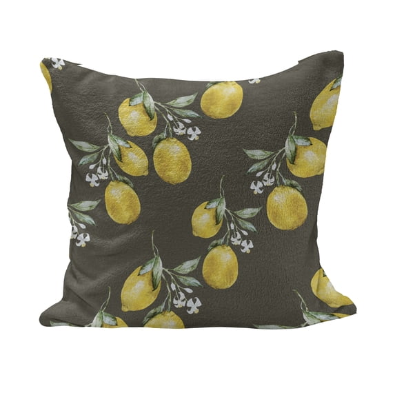 Floral Fluffy Throw Pillow Cushion Cover, Lemon Branches with Petals Growth Essence Nature Themed Print, Decorative Square Accent Pillow Case, 20" x 20", Olive Green Yellow, by Ambesonne
