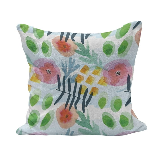Floral Fluffy Throw Pillow Cushion Cover, Modern Brushstroke Flowers in Watercolor Painbrush Effects Girls Playroom Paint, Decorative Square Accent Pillow Case, 28" x 28", Multicolor, by Ambesonne