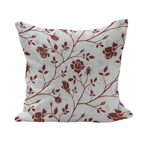 Floral Fluffy Throw Pillow Cushion Cover, Monochrome Floral Arrangement Roses Leaves Branches Retro Environment Elements, Decorative Square Pillow Case, 26" x 26", Ruby Beige White, by Ambesonne