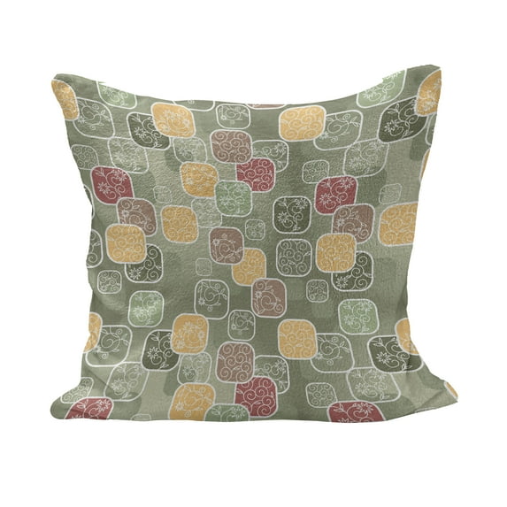Floral Fluffy Throw Pillow Cushion Cover, Oval Cornered Geometric Squares of Many Sizes Varied Flowery Patterns Lines Swirls, Decorative Square Accent Pillow Case, 18" x 18", Multicolor, by Ambesonne