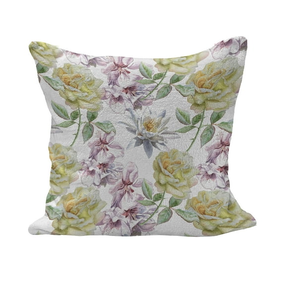 Floral Fluffy Throw Pillow Cushion Cover, Rose Petals Sakura Lily Flowers Blooms Romance Florets Design, Decorative Square Accent Pillow Case, 18" x 18", Fern Green Pale Pink, by Ambesonne