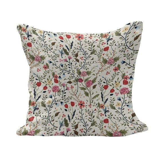 Floral Fluffy Throw Pillow Cushion Cover, Vibrant Colored Complex Image Birds with Roses Leaves and Polka Dots Nature Scenery, Decorative Square Pillow Case, 28" x 28", Multicolor, by Ambesonne