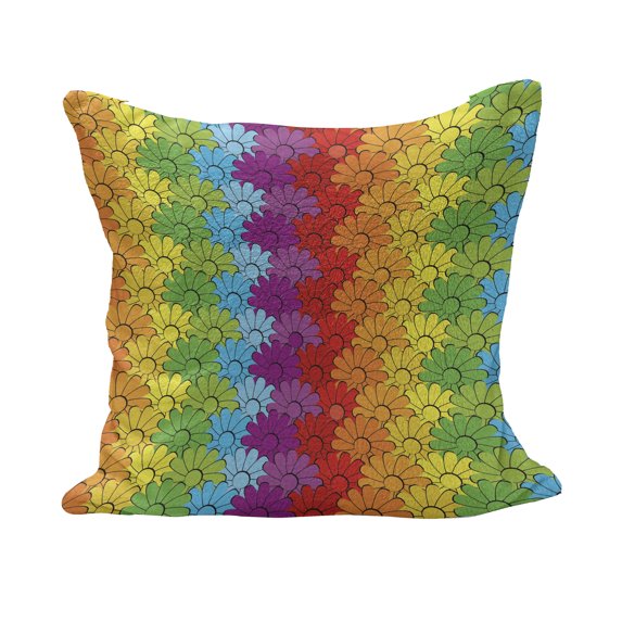 Floral Fluffy Throw Pillow Cushion Cover, Vibrant Flowers in Rainbow Colors Striped Repeating Pattern Energetic Composition, Rectangle Accent Pillow Case, 26" x 16", Multicolor, by Ambesonne