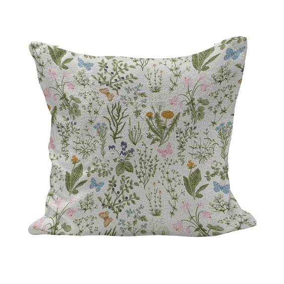 Floral Fluffy Throw Pillow Cushion Cover, Vintage Garden Plants Herbs Flowers Botanical Classic Design Art, Decorative Square Accent Pillow Case, 16" x 16", Reseda Green Beige, by Ambesonne