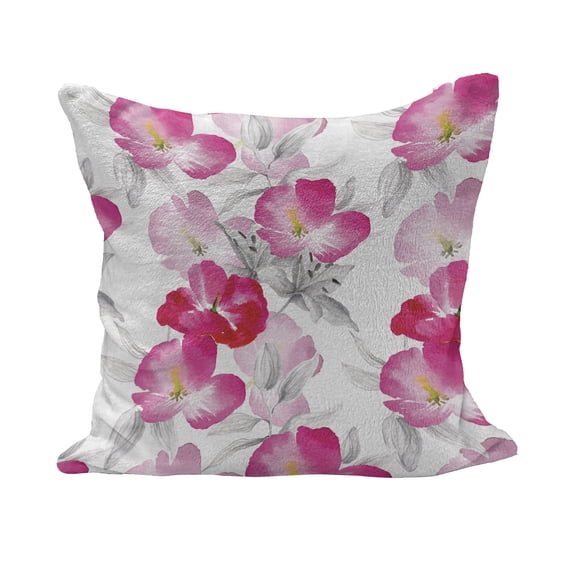 Floral Fluffy Throw Pillow Cushion Cover, Watercolor Poppy Flowers Vivid Color Environment Image Romantic Plants, Rectangle Accent Pillow Case, 26" x 16", Magenta Pink Grey, by Ambesonne