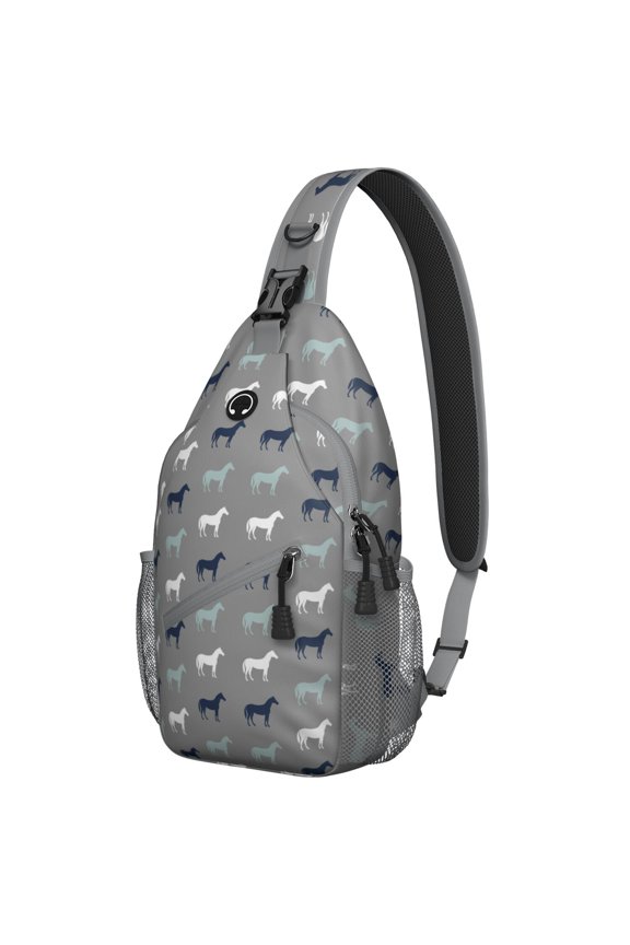 Floral Foal Sling Backpack for Women, Cute Horse and Flower Print Crossbody Bag with Rainbow Pattern, Ideal for School or Travel