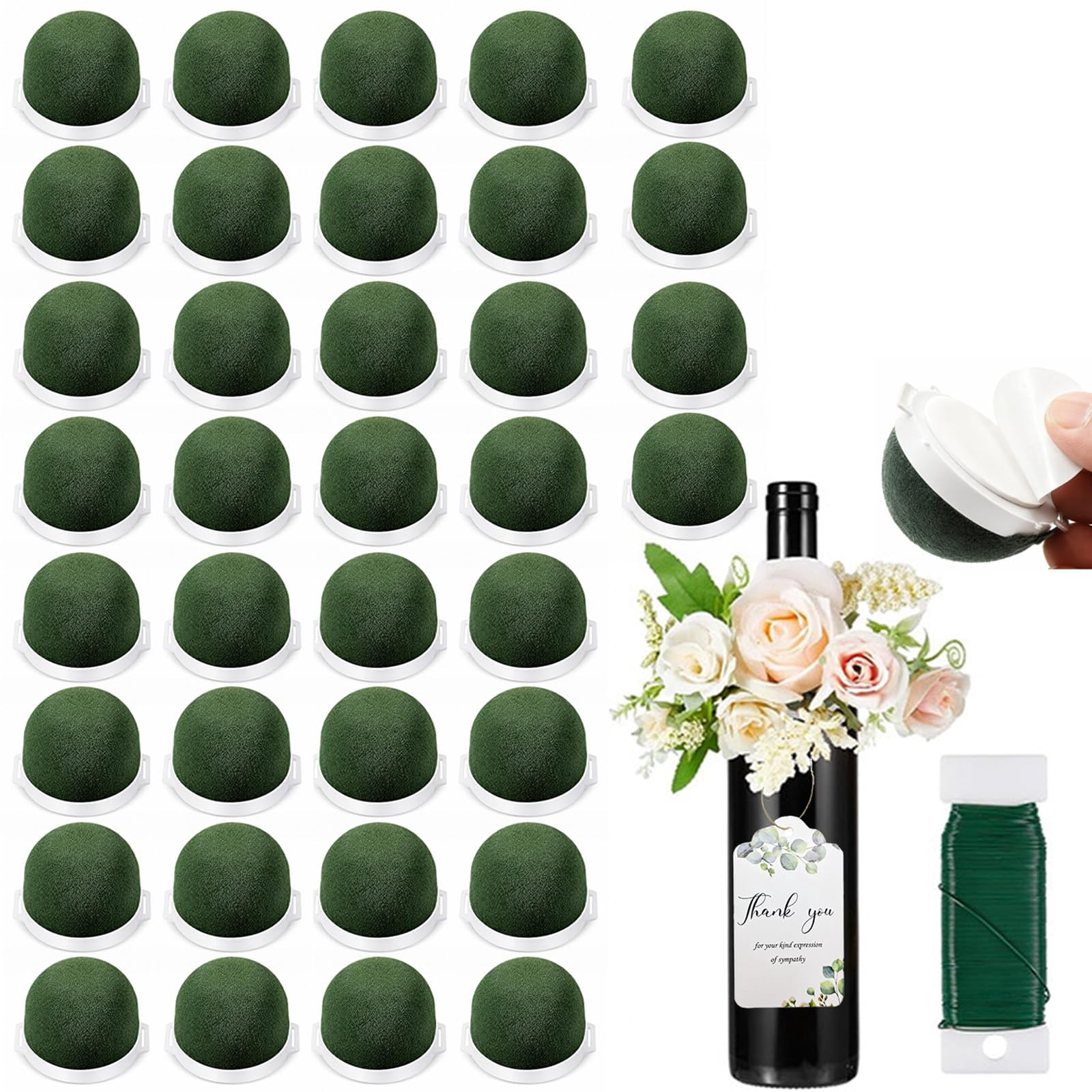 Floral Foam 12/24/36Pcs, Mini Round Flower Foam Holder with Floral Wire, Wet Dry Flower Arrangement Supplies for Wine Bottle Decor Wedding Table Centerpieces DIY
