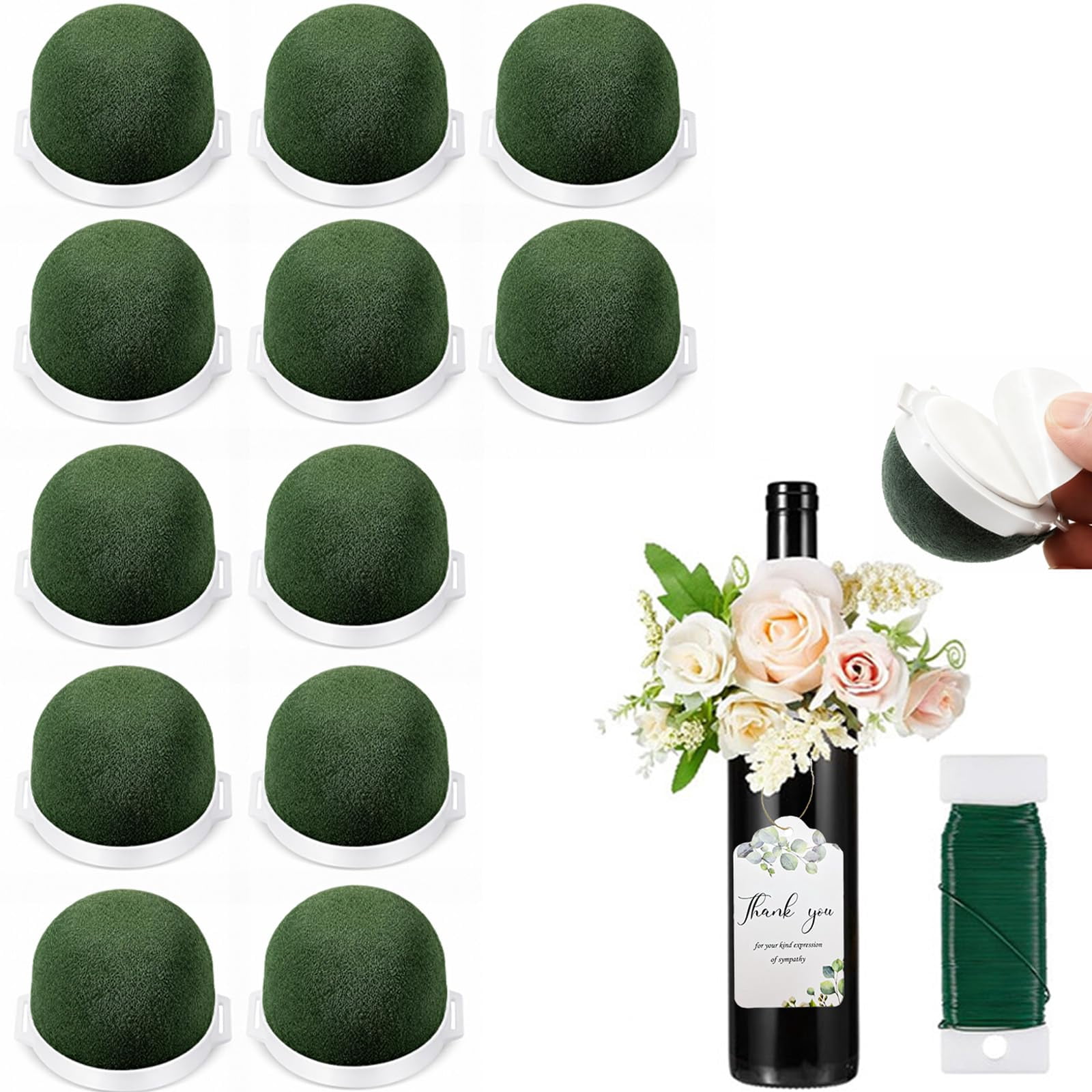 Floral Foam 12/24/36Pcs, Mini Round Flower Foam Holder with Floral Wire, Wet Dry Flower Arrangement Supplies for Wine Bottle Decor Wedding Table Centerpieces DIY