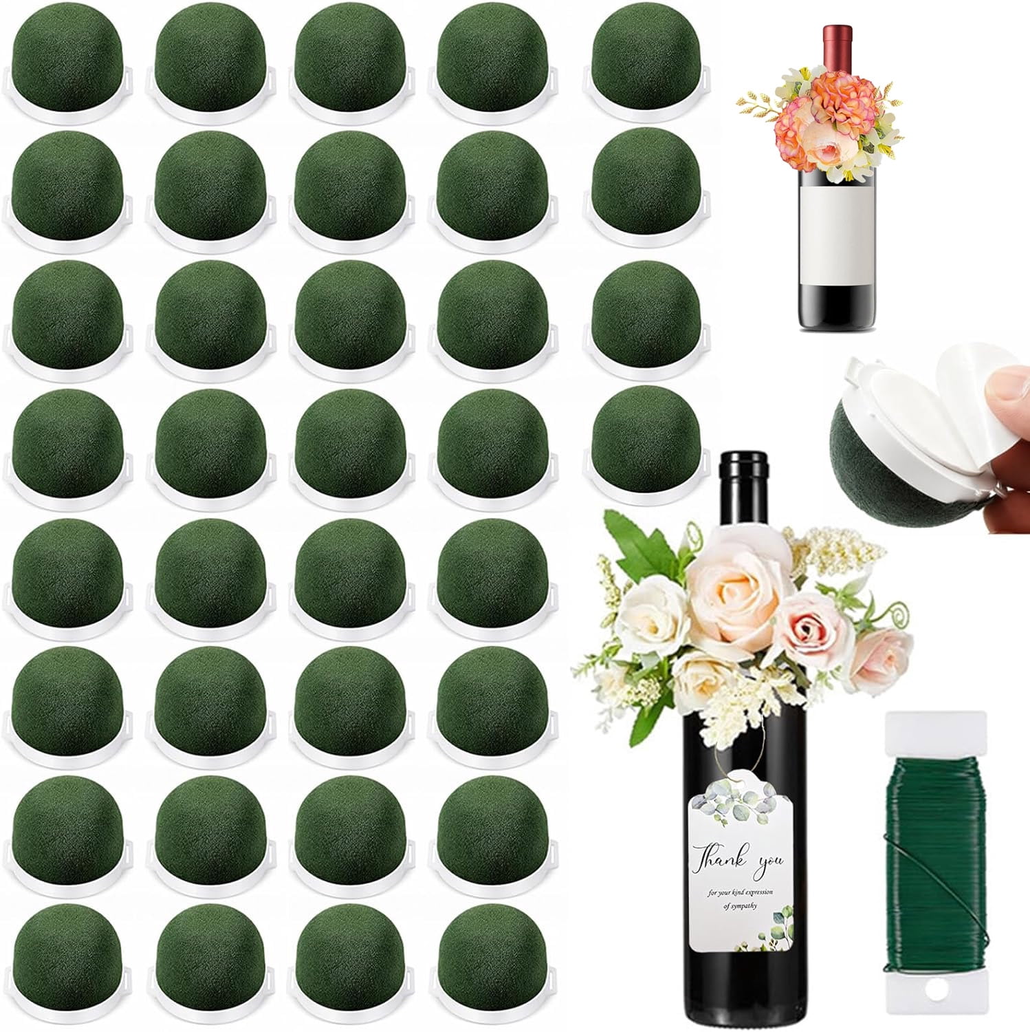 Floral Foam 5/12/24/36Pcs, Mini Round Flower Foam Holder with Floral Wire, Wet Dry Flower Arrangement Supplies for Wine Bottle Decor Wedding Table Centerpieces DIY (26pcs)