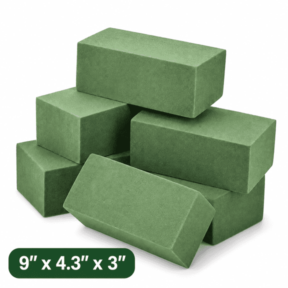 6-Pack Floral Foam Blocks, 9 L x 4.3 W x 3 H Green Wet & Dry Foam, for Flower Arrangement, Wedding & Home Decor