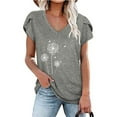 thumbnail image 1 of Floral Foamsummer V-Neck Short Sleeve Dandelion Print Shirt For Women Women Dandelion Print T-Shirt Casual T-Shirt Blouse Dandelion Print Tunic Tops For Women Gray L, 1 of 4
